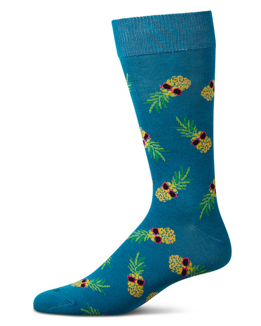 Men's "Sunny Pineapples" Rayon-Blend Novelty Crew Sock