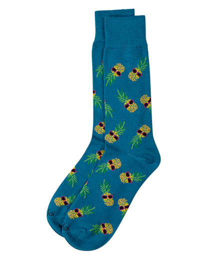 Men's "Sunny Pineapples" Rayon-Blend Novelty Crew Sock