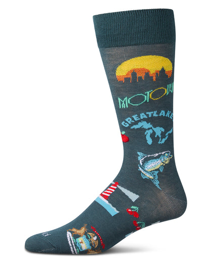 Men's Michigan-Themed Rayon-Blend Novelty Crew Sock