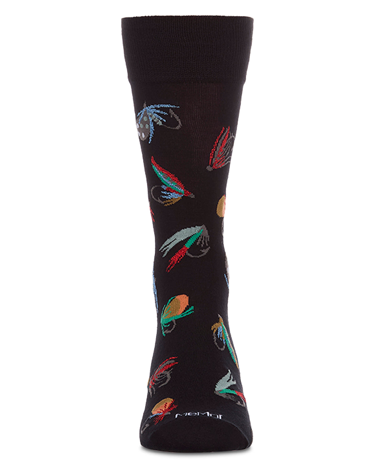 Men's Fly Fishing-Themed Rayon-Blend Fine-Gauge Novelty Crew Sock
