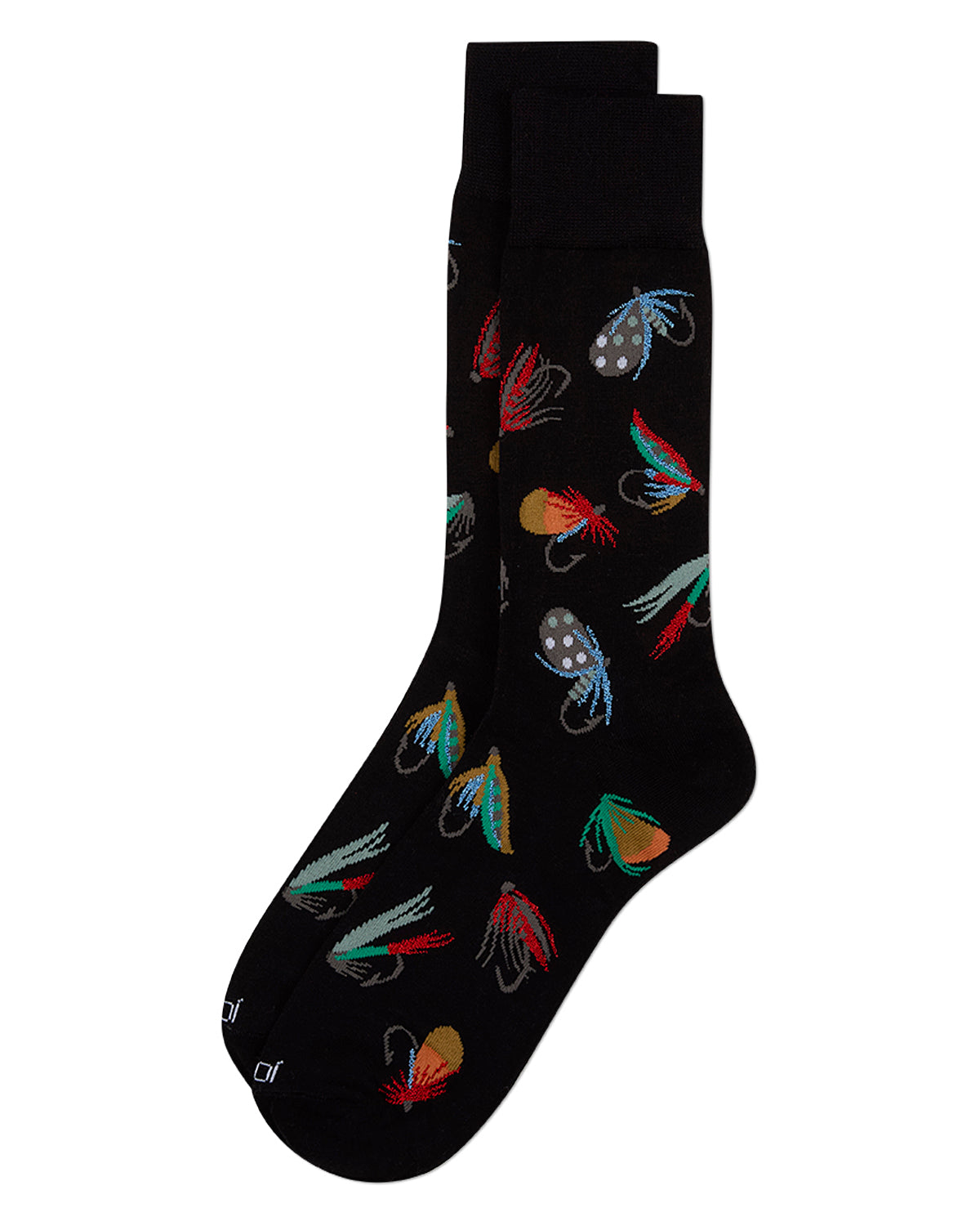 Men's Fly Fishing-Themed Rayon-Blend Fine-Gauge Novelty Crew Sock