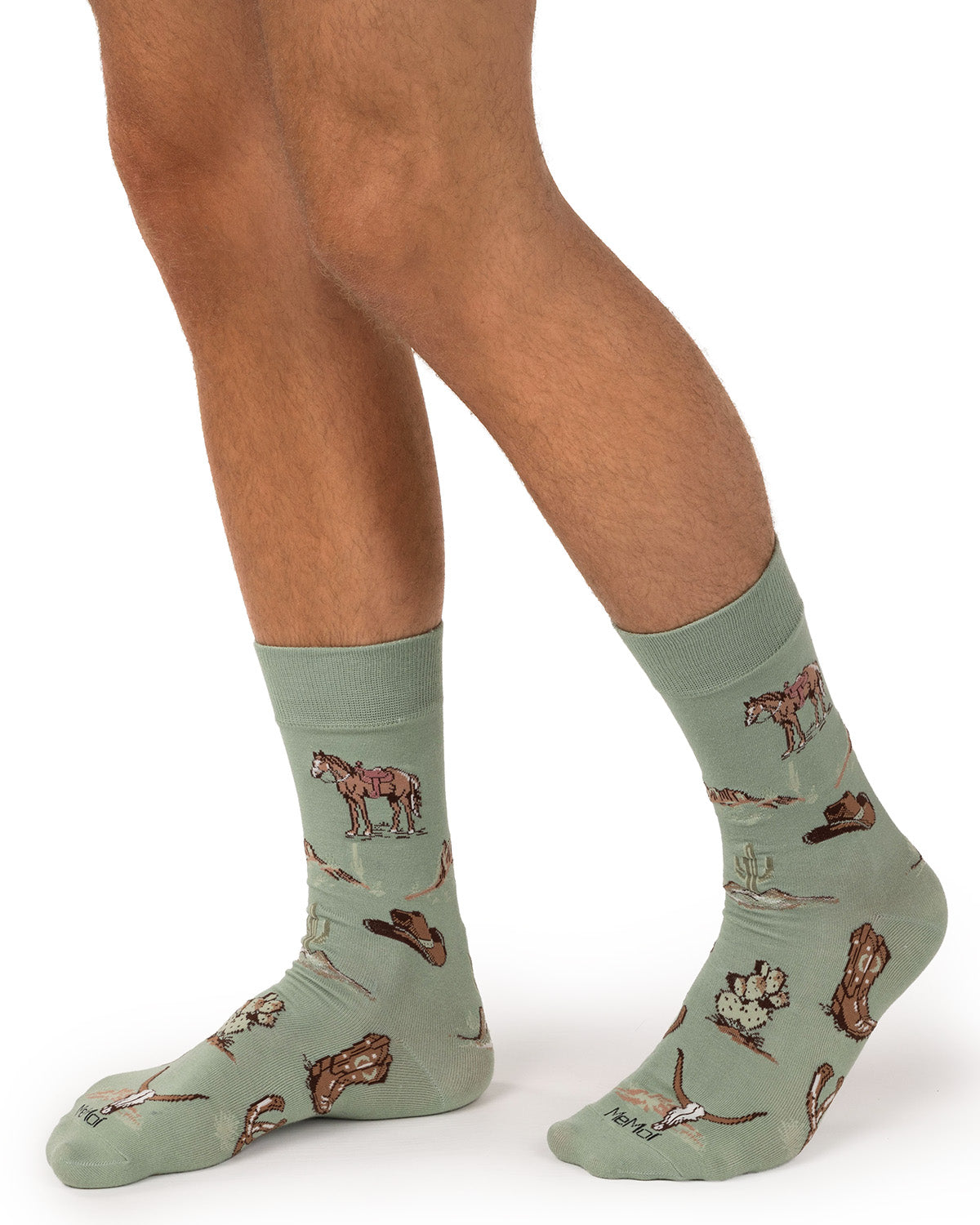Men's "Vintage Cowboy" Rayon-Blend Fine-Gauge Novelty Crew Sock