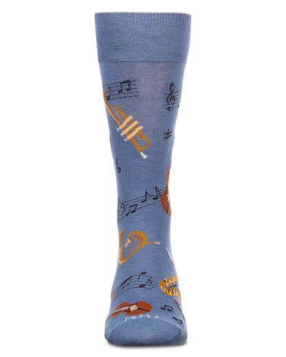 Men's Jazz-Themed Rayon-Blend Fine-Gauge Novelty Crew Sock