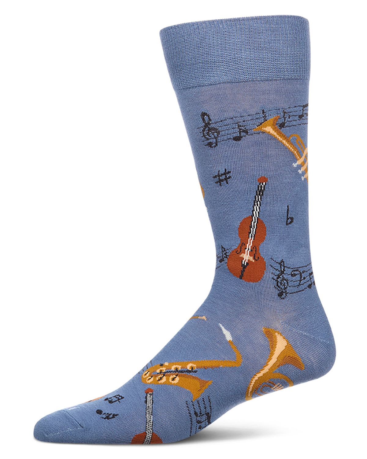 Men's Jazz-Themed Rayon-Blend Fine-Gauge Novelty Crew Sock