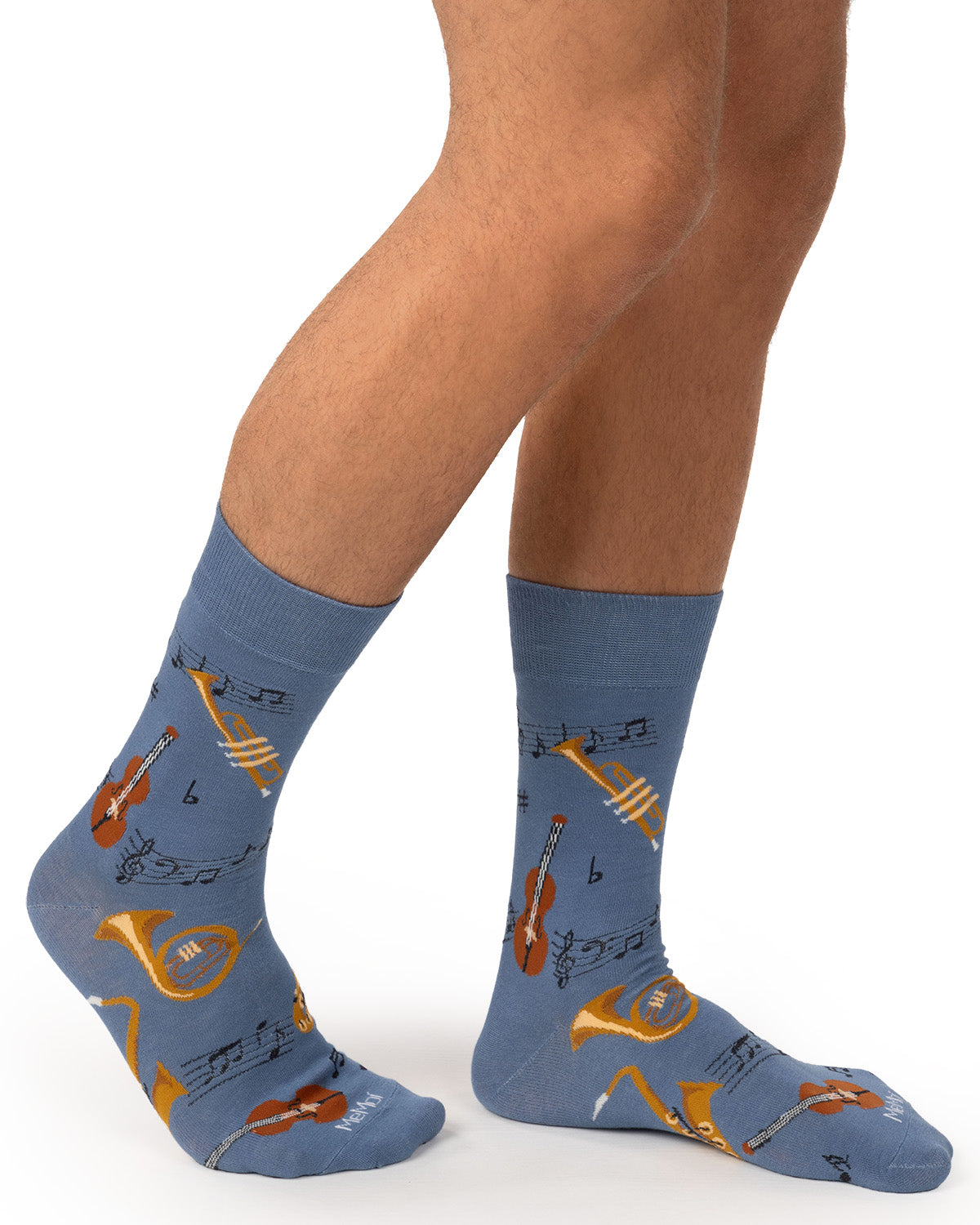 Men's Jazz-Themed Rayon-Blend Fine-Gauge Novelty Crew Sock