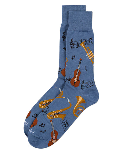 Men's Jazz-Themed Rayon-Blend Fine-Gauge Novelty Crew Sock