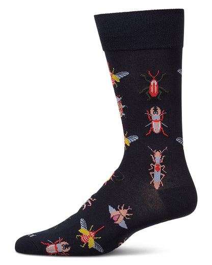 Men's "Bug Family" Rayon-Blend Fine-Gauge Novelty Crew Sock