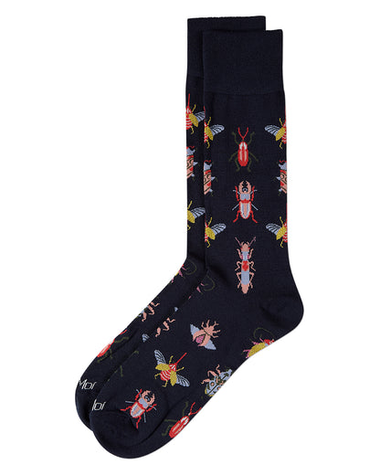 Men's "Bug Family" Rayon-Blend Fine-Gauge Novelty Crew Sock