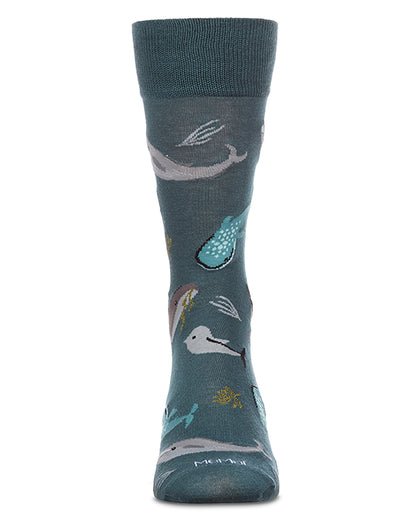 Men's "Whale Family" Rayon-Blend Fine-Gauge Novelty Crew Sock