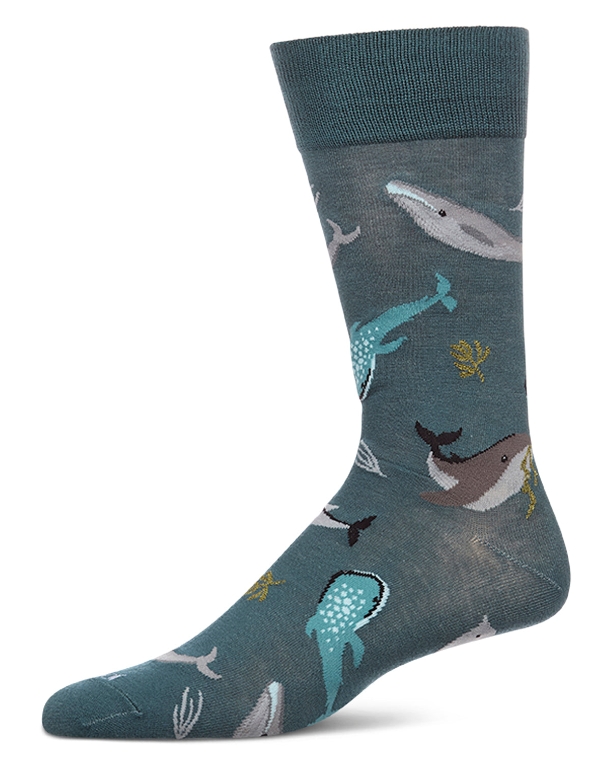 Men's "Whale Family" Rayon-Blend Fine-Gauge Novelty Crew Sock