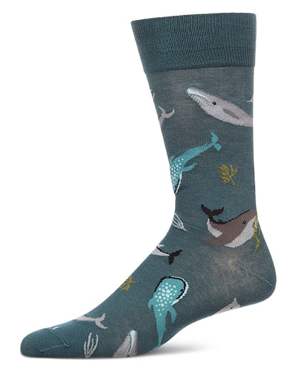 Men's "Whale Family" Rayon-Blend Fine-Gauge Novelty Crew Sock