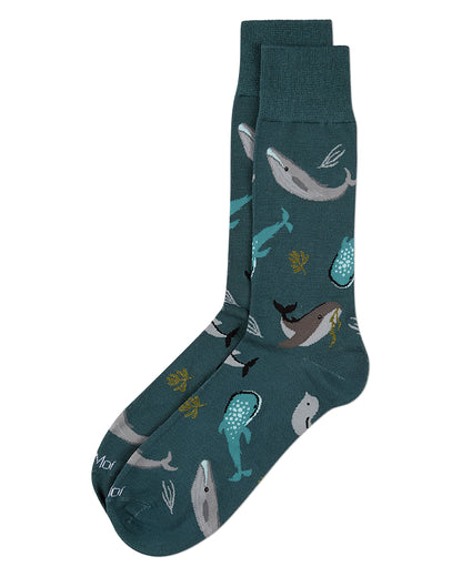 Men's "Whale Family" Rayon-Blend Fine-Gauge Novelty Crew Sock