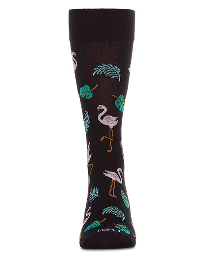 Men's Flamingo-Themed Rayon-Blend Fine-Gauge Crew Sock
