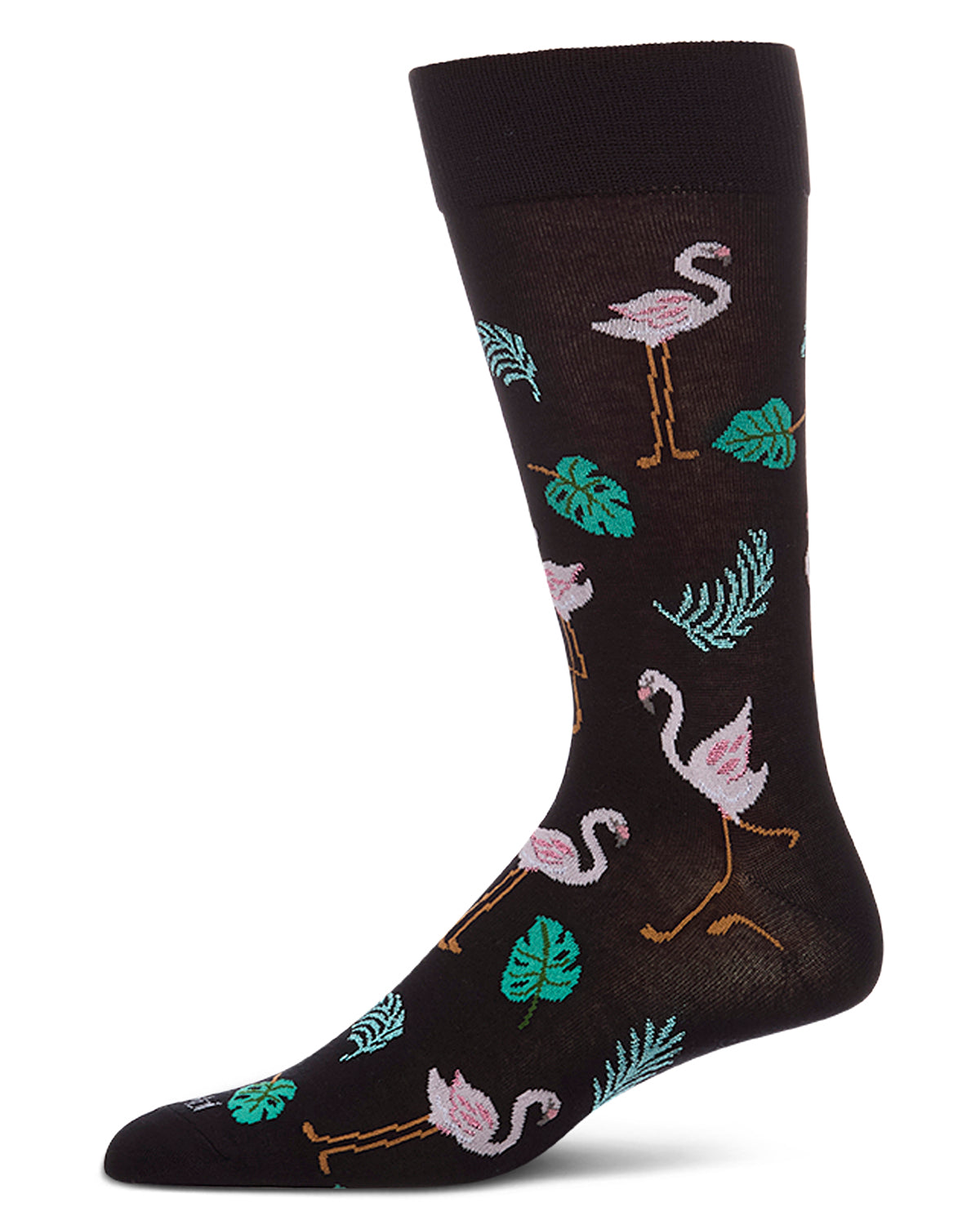 Men's Flamingo-Themed Rayon-Blend Fine-Gauge Crew Sock