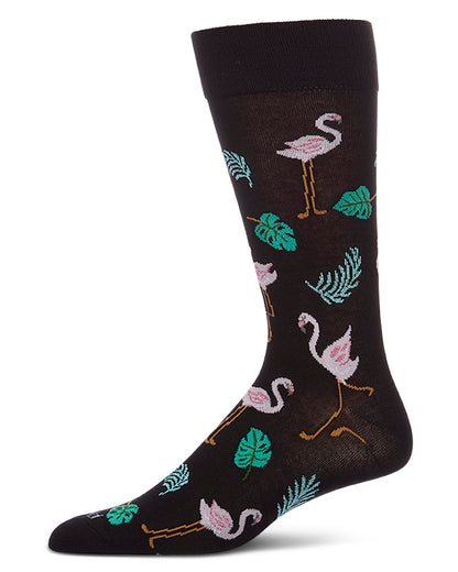 Men's Flamingo-Themed Rayon-Blend Fine-Gauge Crew Sock