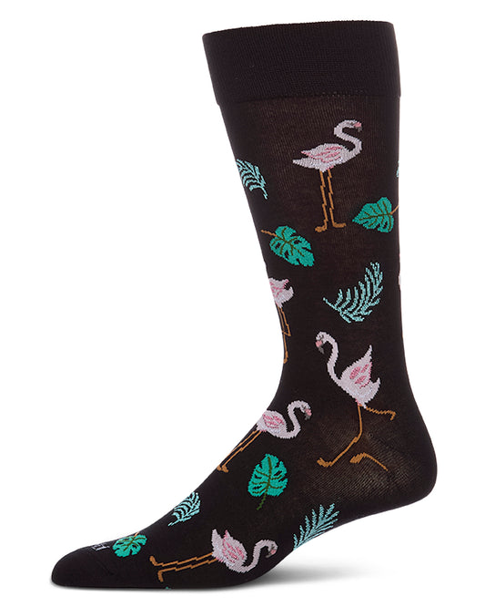 Men's Flamingo-Themed Rayon-Blend Fine-Gauge Crew Sock