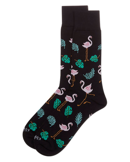 Men's Flamingo-Themed Rayon-Blend Fine-Gauge Crew Sock