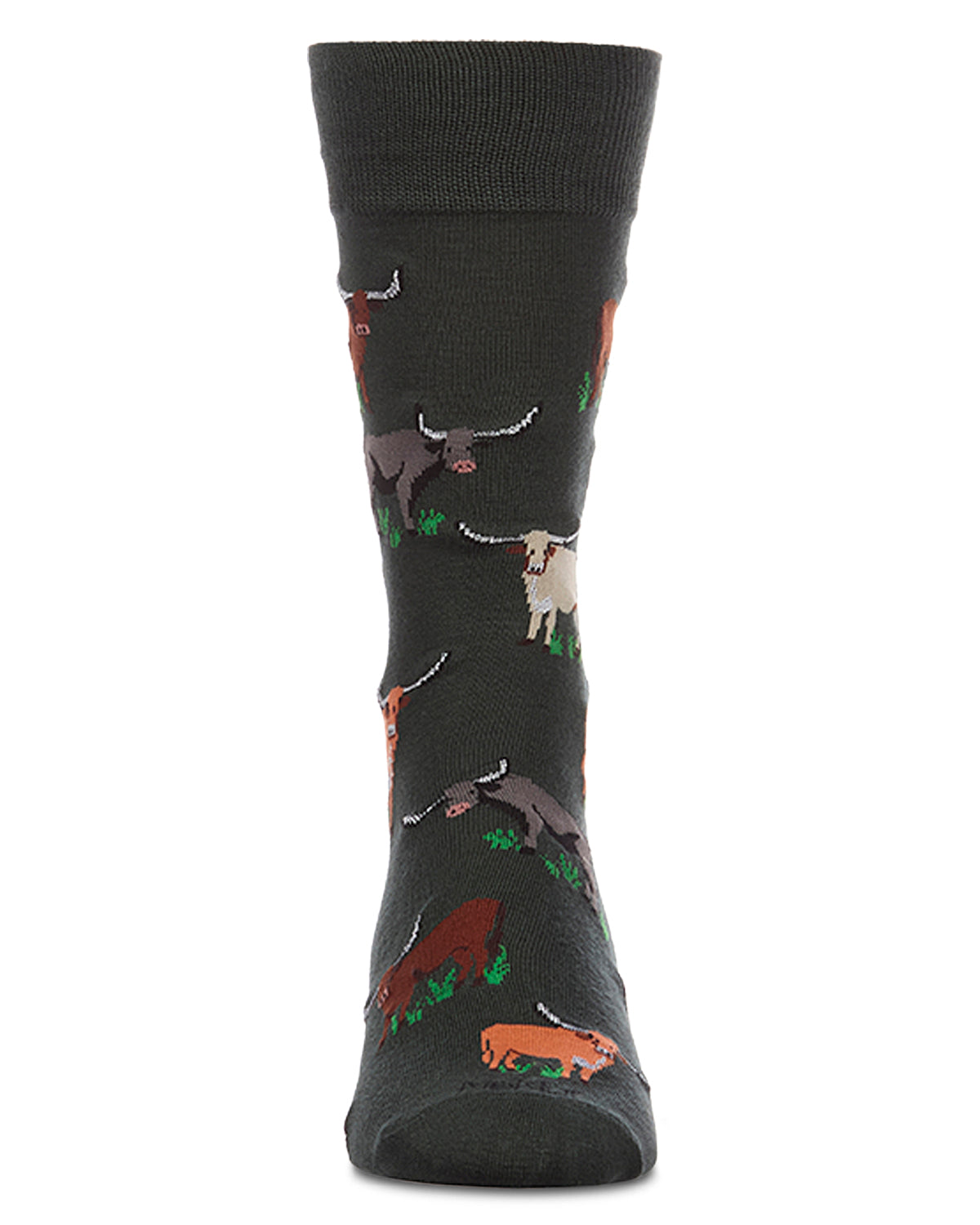 Men's Longhorn-Themed Rayon-Blend Fine-Gauge Novelty Crew Sock