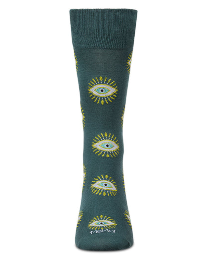 Men's "Evil Eye" Rayon-Blend Fine-Gauge Novelty Crew Sock