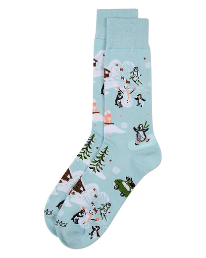 Men's "Winter Wonder" Rayon-Blend Fine-Gauge Novelty Crew Sock