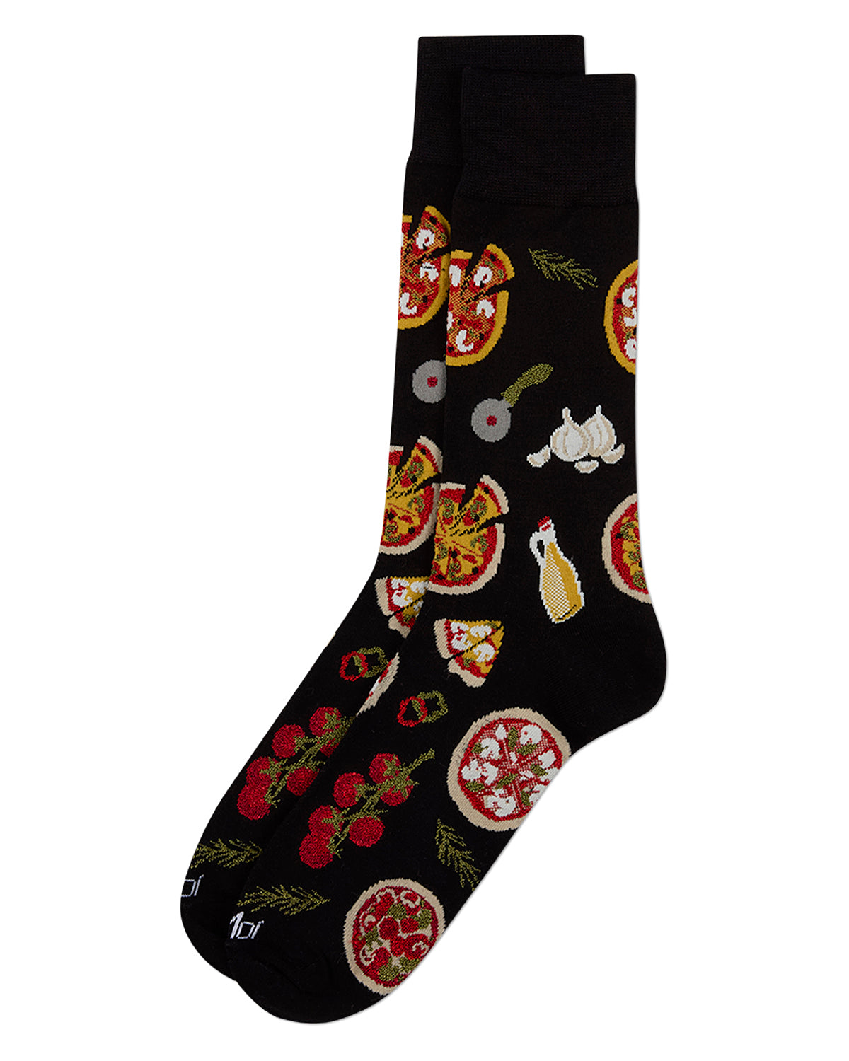 Men's "Pizza Party" Rayon-Blend Fine-Gauge Novelty Crew Sock