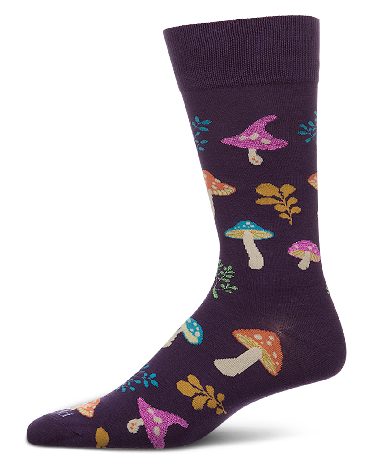 Men's "Wild Mushrooms" Rayon-Blend Fine-Gauge Crew Sock