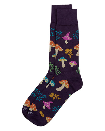 Men's "Wild Mushrooms" Rayon-Blend Fine-Gauge Crew Sock