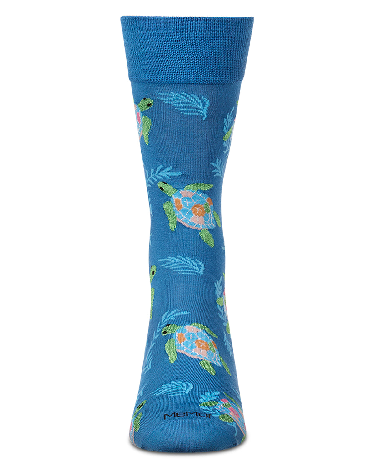 Men's "Rainbow Turtle" Rayon-Blend Fine-Gauge Novelty Crew Sock