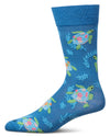 Men's "Rainbow Turtle" Rayon-Blend Fine-Gauge Novelty Crew Sock