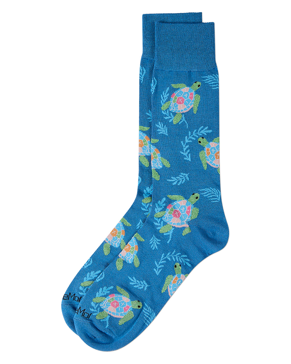 Men's "Rainbow Turtle" Rayon-Blend Fine-Gauge Novelty Crew Sock