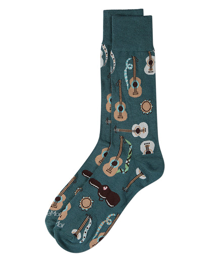 Men's "Folk Guitars" Rayon-Blend Fine-Gauge Novelty Crew Socks