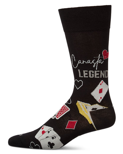 Men's "Canasta Legend" Rayon-Blend Fine-Gauge Novelty Crew Sock