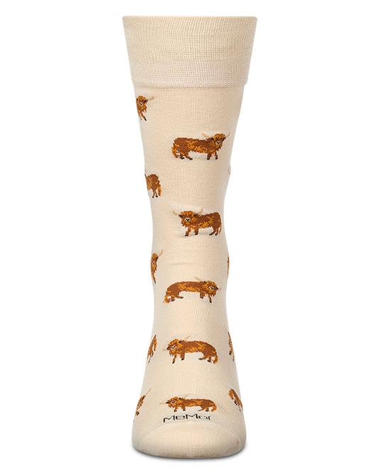 Men's "Highland Cows" Rayon-Blend Fine-Gauge Novelty Crew Sock