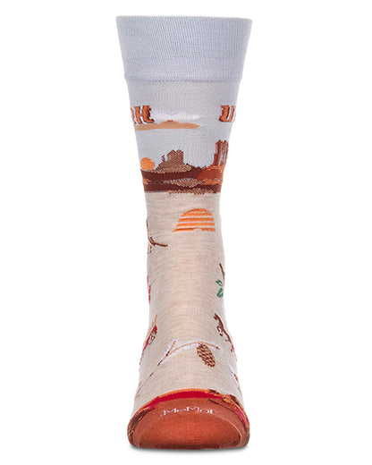 Men's Utah-Themed Rayon-Blend Fine-Gauge Novelty Crew Sock