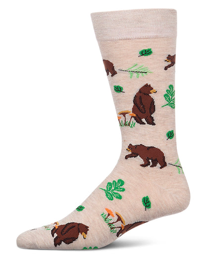 Men's "Bear Outing" Rayon-Blend Fine-Gauge Novelty Crew Sock