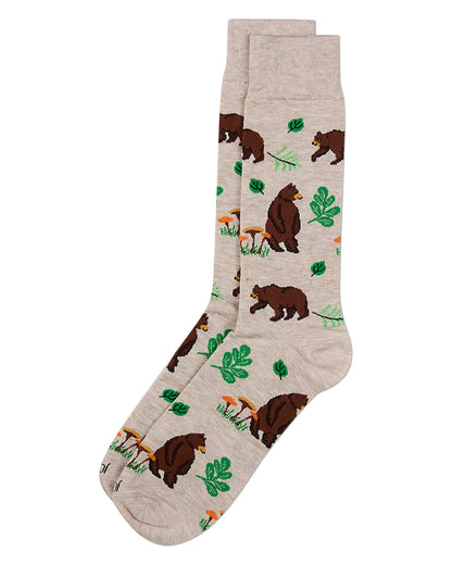 Men's "Bear Outing" Rayon-Blend Fine-Gauge Novelty Crew Sock