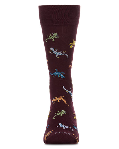 Men's Gecko-Themed Rayon-Blend Fine-Gauge Novelty Crew Sock