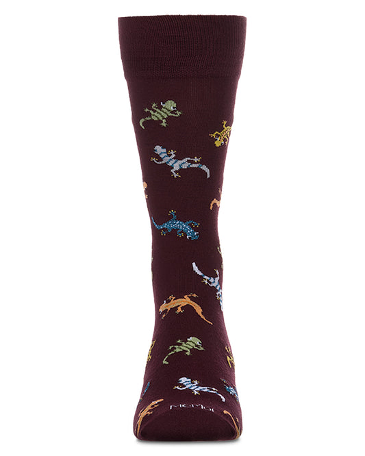 Men's Gecko-Themed Rayon-Blend Fine-Gauge Novelty Crew Sock