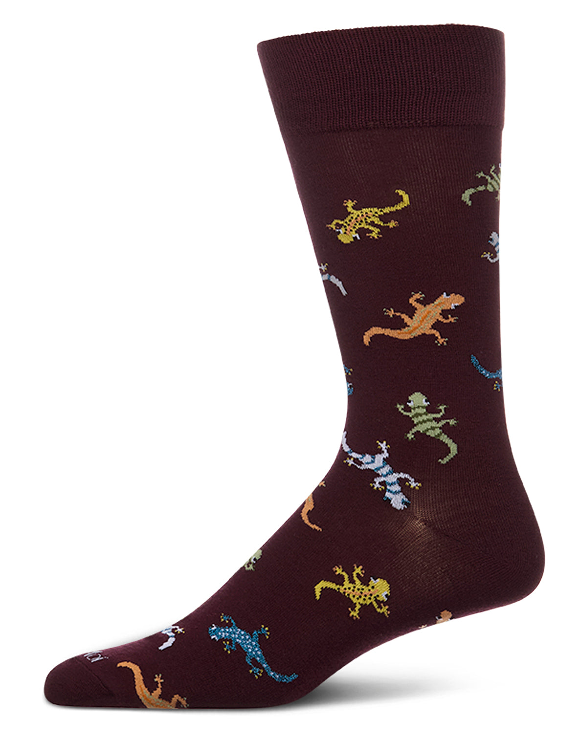 Men's Gecko-Themed Rayon-Blend Fine-Gauge Novelty Crew Sock