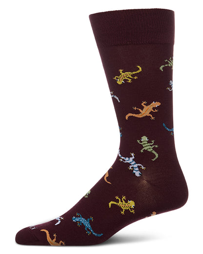 Men's Gecko-Themed Rayon-Blend Fine-Gauge Novelty Crew Sock