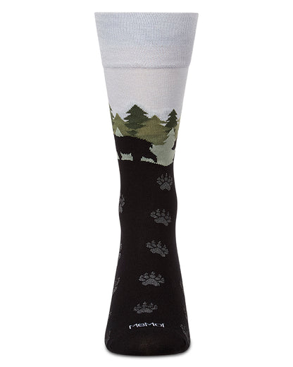 Men's "Mountain Bear" Rayon-Blend Fine-Gauge Novelty Crew Sock