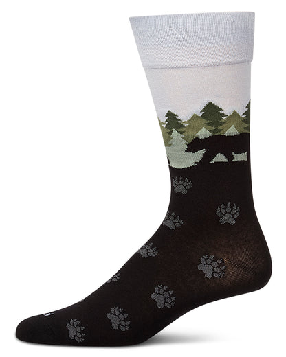 Men's "Mountain Bear" Rayon-Blend Fine-Gauge Novelty Crew Sock