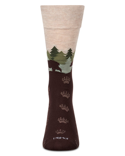 Men's "Mountain Bear" Rayon-Blend Fine-Gauge Novelty Crew Sock