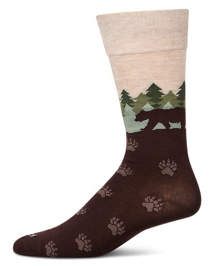 Men's "Mountain Bear" Rayon-Blend Fine-Gauge Novelty Crew Sock