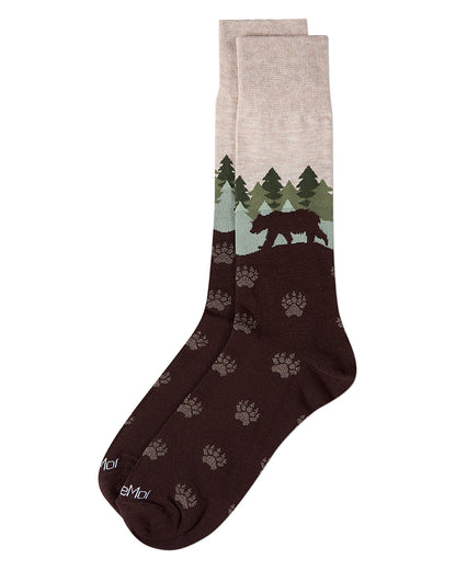 Men's "Mountain Bear" Rayon-Blend Fine-Gauge Novelty Crew Sock