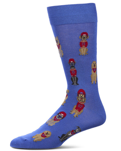 Men's "Sport Dogs" Rayon-Blend Fine-Gauge Novelty Crew Sock