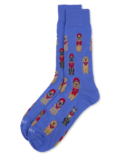 Men's "Sport Dogs" Rayon-Blend Fine-Gauge Novelty Crew Sock