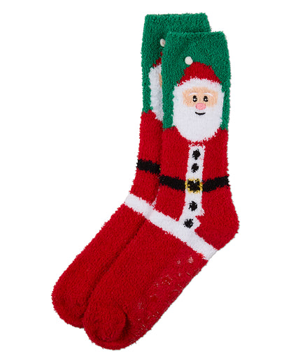 Men's Embroidered Santa Claus Plush Cozy Novelty Crew Sock