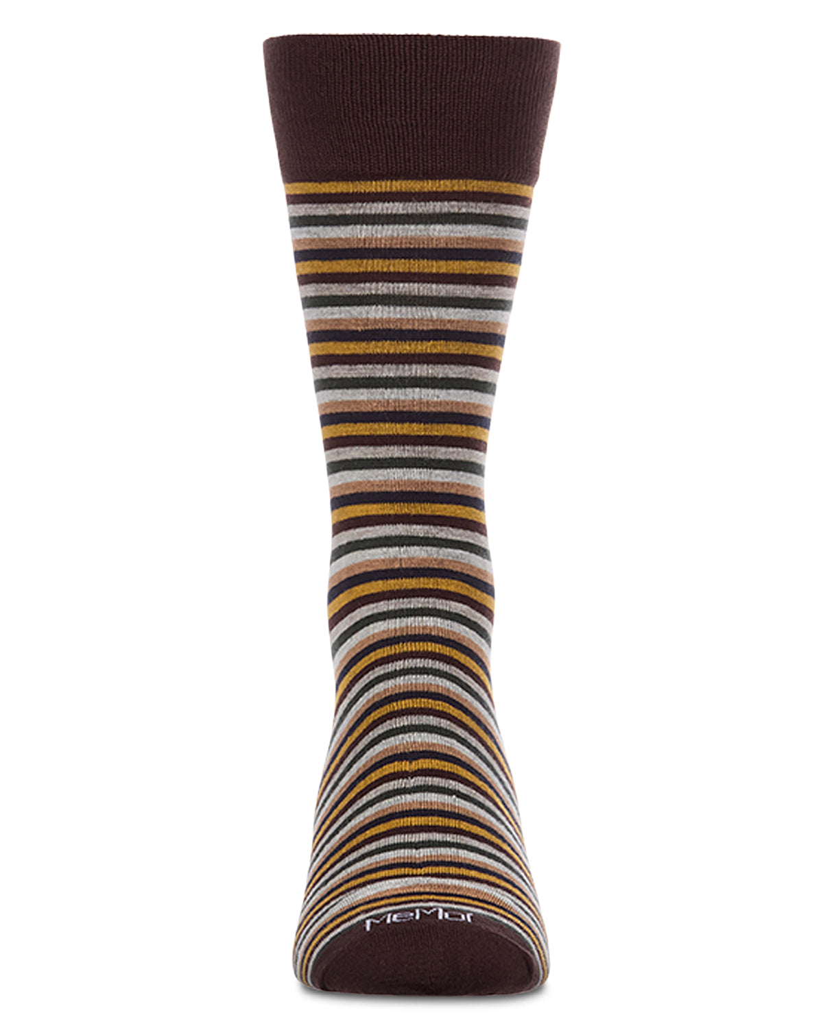 Men's Mini-Striped Rayon-Blend Fine-Gauge Multi-Color Crew Sock