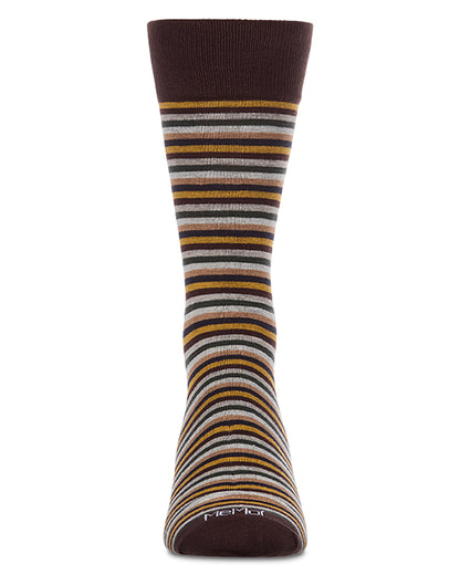 Men's Mini-Striped Rayon-Blend Fine-Gauge Multi-Color Crew Sock